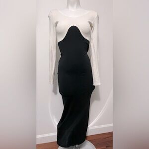 Fuxia Black White Long Dress Slit Stretch Size S